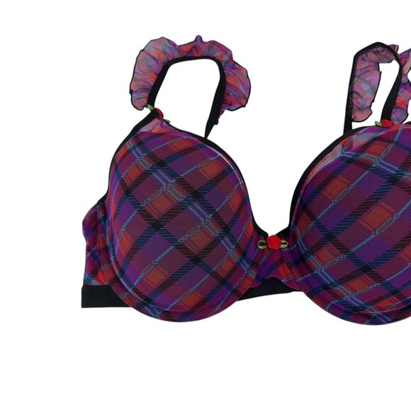 Parade Women Silky Mesh Plaid Push-Up Bra SZ L Flutter T-Shirt Straps - Picture 2 of 8